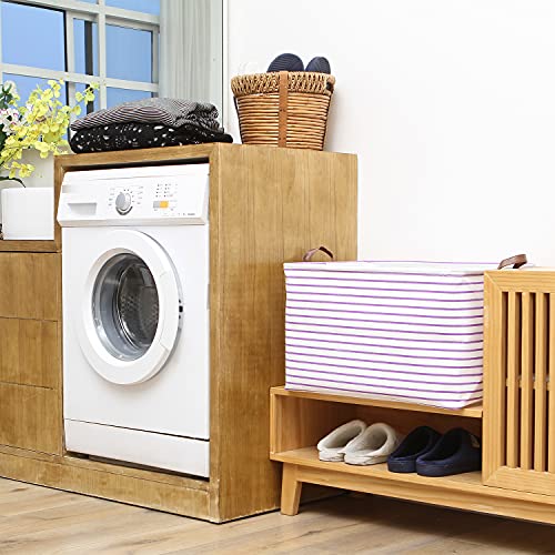 Hinwo 70L Extra Large Storage Bins, Closet Organizers and Storage, Foldable Clothes Storage Baskets with Handles, Containers for Clothing, Blanket, Comforters, Toys, Bedding (Purple Stripe) - color: Purple Stripe, size: 22" / 70L / 1-Pack