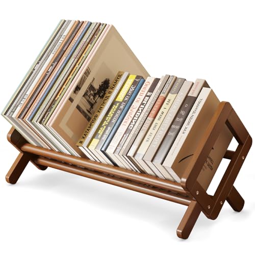 Premium Desktop Bookshelf Organizer, Small Bamboo Desk Book Rack Shelf for Magazine, Cookbook,Books, Retro Brown Table Top Bookcase Shelves Holder Storage, Wooden Tabletop Holders Racks for Countertop