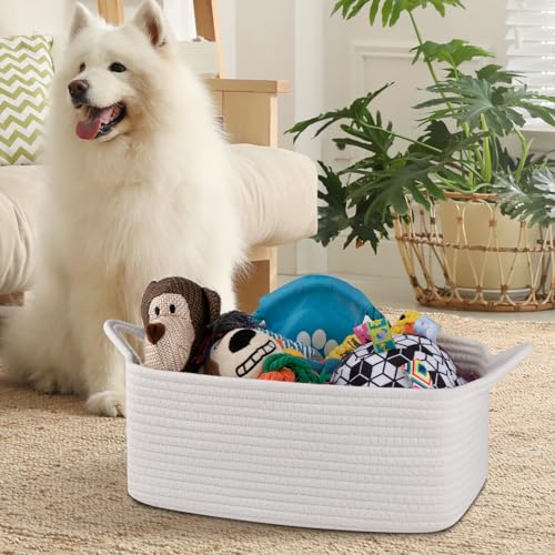 OIAHOMY Woven Basket, Gift Basket Empty with Gift Bags and Ribbons, Rope Baskets for Baby Showers, Storage Baskets with Handles for Nursery, Pet Toy Organizer - White - color: White, size: Medium: 13.5L*10W*6H