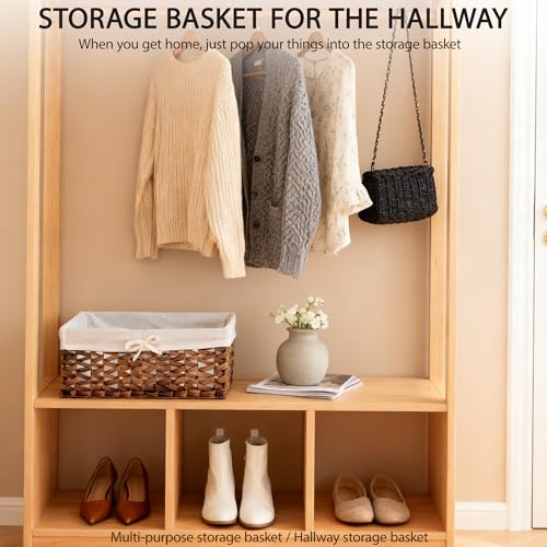 Rectangular Woven Seagrass Storage Bin with Handle,Kingwillow. (water hyacinth, Large) - size: Large
