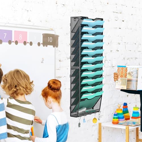 Gawerk 13-Tier Wall File Organizer Hanging Wall File Holder Wall Mount Paper Folder Organize - color: Black, size: 13-T