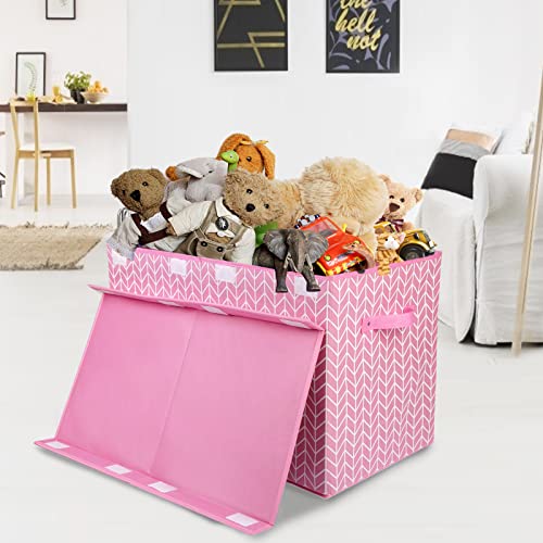 Mayniu Large Toy Storage Box Chest for Girls Kids, Sturdy Toy Box Bin Organizer Baskets with Lid for Living Room, Nursery, Closet, Bedroom, Playroom 25"x13" x16" (Pink) - color: Large Pink