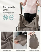 SONGMICS Laundry Hamper, 23.8 Gal. (90L) Laundry Basket, Collapsible Clothes Hamper, Removable and Washable Liner, Metal Wire Frame, for Bedroom Bathroom, Black and Camel Brown ULCB190N01 - color: Black + Camel Brown, size: 90 L