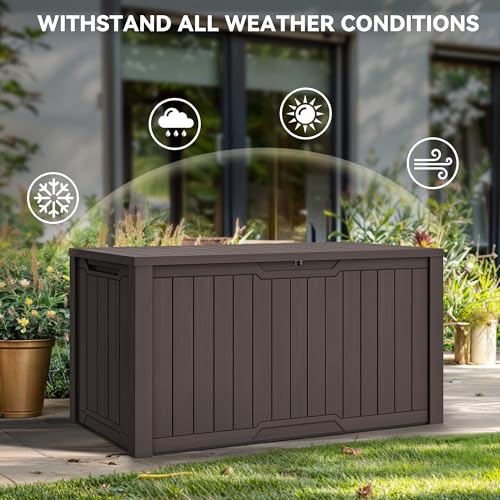 YITAHOME XXL 240 Gallon Large Outdoor Storage Deck Box for Patio Furniture, Outdoor Cushions, Garden Tools and Sports/Pools Equipment, Weather Resistant Resin, Lockable (Dark Brown) - color: Dark Brown, size: 240 Gallon, style: Deck Box