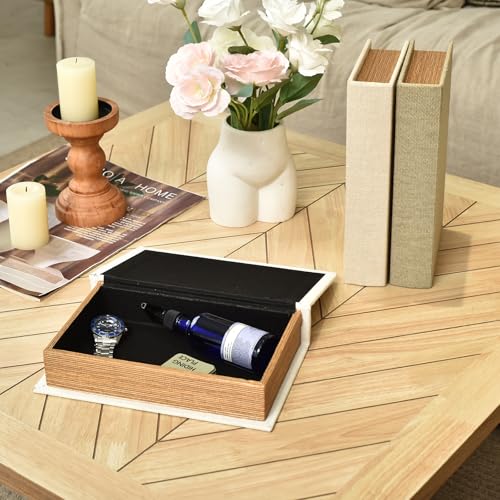 DECOR4SEASON Modern Linen and Wood Decorative Faux Book Boxes Set of 3,10", Taupe,Beige,Off White - color: Taupe,Beige,Off-White, size: 10"