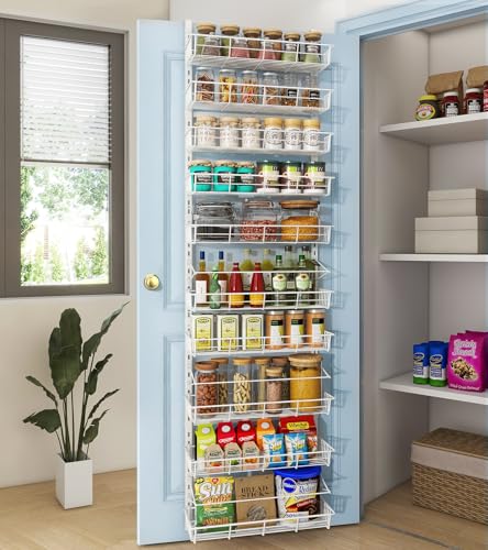 Mefirt White 10-Tier Over The Door Pantry Organizer, Pantry Organization and Storage, Metal Hanging Adjustable Basket, Wall Spice Rack Seasoning Shelves, Home & Kitchen Essentials - color: White, size: 10-Tier