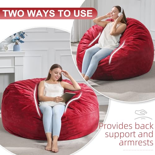 Hobestluk 4FT Bean Bag Chair Giant Bean Bag Chairs for Adults Large Bean Chairs with Removable Cover, Beanbag Chair with Filler, Adult Bean Bag Chairs for Living Room, Bedroom - color: Red, size: 4FT - 44" x 44" x 24"