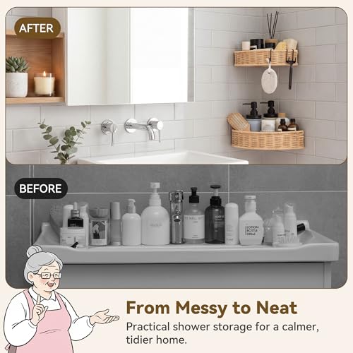 GRANNY SAYS 2 Pack Wicker Corner Shower Caddy Hanging, Shower Shelf for Inside Showers, Adhesive Shelves for Bathroom Organizers and Storage, Bathroom Shelves Wall Mounted for Home Decor, Natural - color: Natural, size: Fan-Shaped