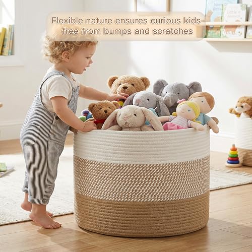 Artfeel 40L Large Cotton Rope Basket, Decorative Woven Blanket Storage for Living Room, Boho Toy Storage & Toy Box for Kids, Versatile Laundry Basket & Nursery Hamper for Blankets(Brown) - color: Brown, size: 40L