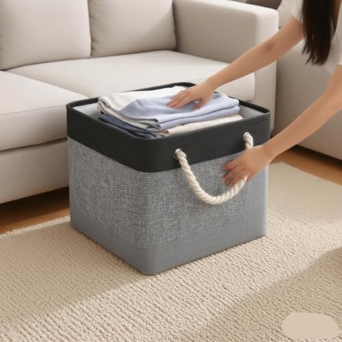 Cube Storage Bins, Collapsible Fabric Cube Storage Bin, 11 Inch Cube Storage Bins with Handles, Foldable Storage Cubes (Black/Gray, 6Pack) - color: black and gray