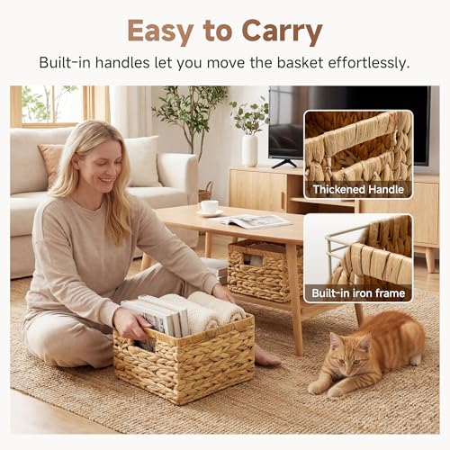 StorageWorks Wicker Storage Basket, Water Hyacinth Basket for Organizing, Decorative Water Hyacinth Storage Baskets, Set of 2, Large and Small - color: Natural (Water Hyacinth), size: 11½"L x 11½"W x 7"H + 9¾"L x 9¾"W x 6½"H