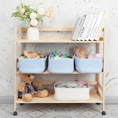 XUANGUO Small Woven Storage Baskets 13“X9”X5“ Decorative Rope Bins for Organizing Shelves, Closets, and Toys, Empty Gift Baskets, Cute Organizer Basket for Home and Office (blue, Large) - color: blue, size: Large