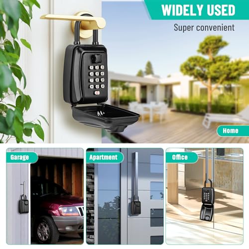Key Lock Box for Outside, Sturdy Waterproof Hanging Lock Box for House Key, 12-Digit Combination Resettable Large Capacity Security Lockbox for Home, Garage, Office, Warehouse - color: B-Black
