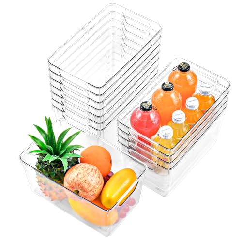 12 Pack Middle Organizers and Storage, Pantry Organization and Storage Bins, Cabinet Organizer, Clear Plastic Storage Containers with Handle，Acrylic Storage Bins for Cabinet, Fridge - color: Mid 12pack