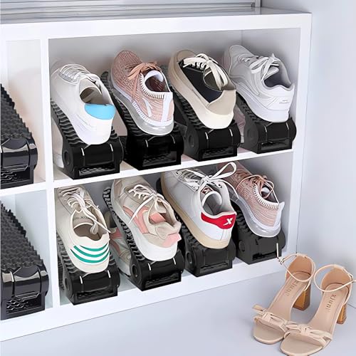 Shoe Slots Organizer, 8 PCS 4-Level Adjustable Shoe Rack Stacker, Organizador de Zapatos, Double Deck Shoe Holder for Closet Storage, No Assembly Needed, Black - size: 8PCS