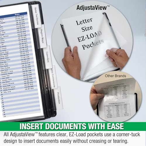 Ultimate Office AdjustaView 10-Pocket Desk Reference Organizer with Supplies Storage Base and EZ-Load Pockets to Hold 20 Sheets of Paper, Includes Fast Find Indexing Tabs, Black Pockets - color: Black Pockets