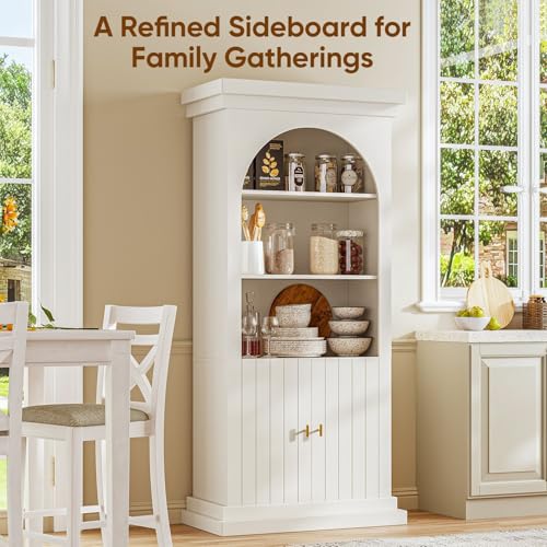 71" Modern Tall Bookcase and Bookshelf, Modern Storage Combination for Home Office or Study,and Living Room with Glass Door and Open Shelf Cabinets, White with Gold Handles, 4 of Set