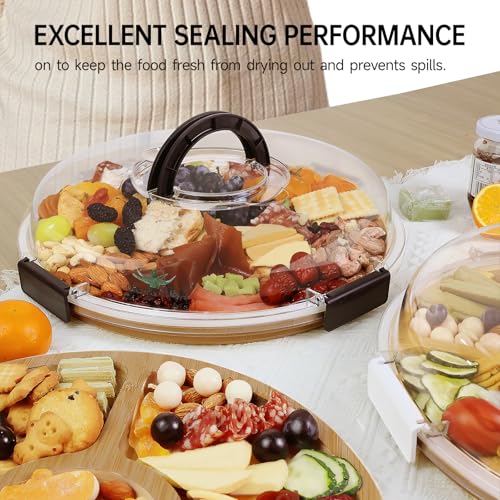 Round Charcuterie Board with Clear Lid, Travel Picnic Portable Cheese Board Charcuterie Boxes, Meat Fruit Serving Tray Platter, House Warming Gifts New Home, Gifts for Women, White,5 Compartments - color: White, size: 5 Compartments