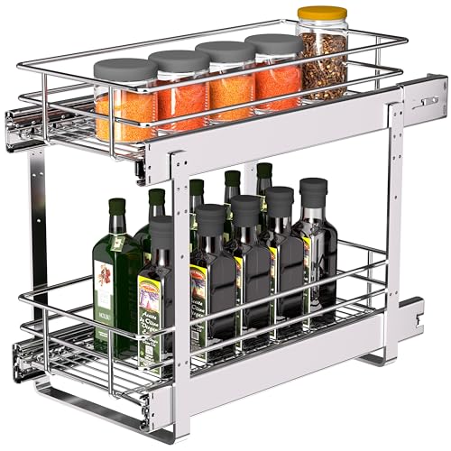 JOWBOOW (8" W x 22" D 2-Tier Narrow Cabinet Pull Out Shelves | Heavy Duty Slide Out Shelves for Kitchen Cabinets, 22 Inch Deep Under Cabinet Organizer, Chrome - size: 8 x 22 Inch