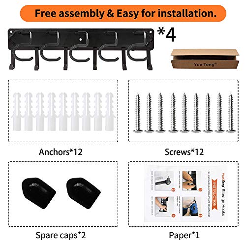YueTong 68" All Metal Garden Tool Organizer,Adjustable Garage Wall Organizers and Storage,Heavy Duty Wall Mount Holder with Hooks for Broom,Rake,Mop,Shovel(4 Pack) - size: 68" organizer