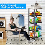 Fruit Vegetable Storage Basket for Kitchen, 5 Tier Large Pull-Out Metal Wire Baskets with 4 Pack Mats Bottom, Wood Top and Wheels, Vegetable Produce Bins Stand Cart Rack for Onions and Potatoes - color: 5 Tier-black With Four Mats and Wood Top
