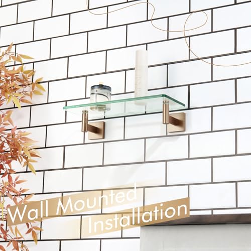 KOKOSIRI Wall Shelves Bathroom Hardware Glass Floating Shelf 12-Inch for Bedroom, Living Room, Kitchen, Hanging Rack Champagne Bronze B1105CPG-L12 - color: Champagne Bronze, size: 12-Inch