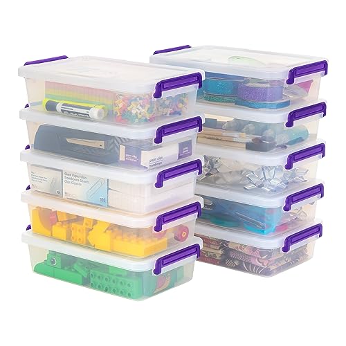 IRIS USA 3 Qt. Plastic Craft Storage Container Bins with Lids, 10 Pack, Small Art & Office Supply Organizer Tote, Sensory Bins & Boxes for Home & University, Stackable, Secure Latch Buckles, Clear - size: 3 Qt. - 10 Pack, style: STACK