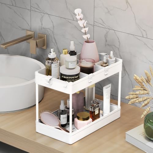 SPACELEAD 3 Tier Rolling Cart with Wheels, Storage Craft Art Trolley Organizer Serving, 3 Hanging Baskets Easy Assembly, for Office, Bathroom，Living Room, Kitchen, White - color: White
