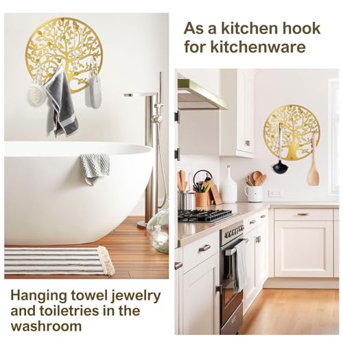 Round Decorative Home Key Holder Wall Mount, 2 Pack Metal Tree Car Key Rack for Wall Organizer for Keys, Wallets, Hats, Used for Decor for House Entryway, Kitchen, Garage, Office (12" Gold) - color: 2 Pack Gold