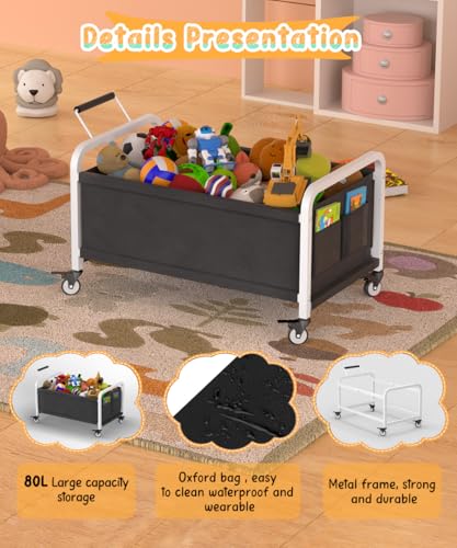 80L Large Kids Toy Box with Wheels, Toy Chest Storage Organizer for Toddlers, Boys, Girls, Toy Storage Bin for Stuffed Animals, PlayRoom, Bedroom, Nursery, Living Room, White