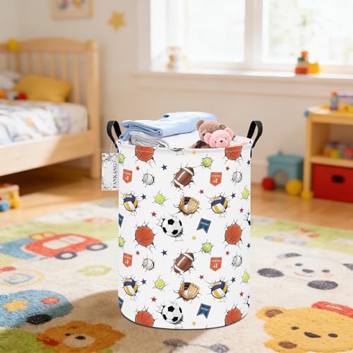 FANKANG Storage Basket, Nursery Hamper Canvas Laundry Basket Foldable with Waterproof PE Coating Large Storage Baskets for Kids Boys and Girls, Office, Bedroom, Clothes,Toys(3D Sports Balls) - color: 3D Sports Balls