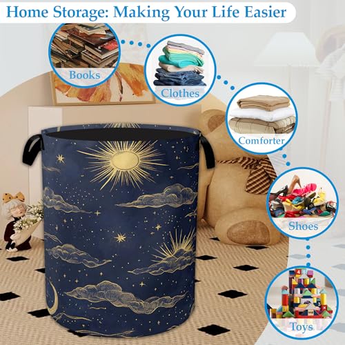 Sun Moon Laundry Basket Collapsible Laundry Hamper Clothes Toy Storage Bin for Bathroom Bedroom Room Decor 16" X 20.8" - color: Sun Moon