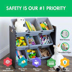 Humble Crew 9-Bin Toy Organizer – Sumatra Espresso/Grey Plastic Bins, 3-Tier Storage Solution for Kids' Playrooms and Nurseries - color: Espresso/Grey