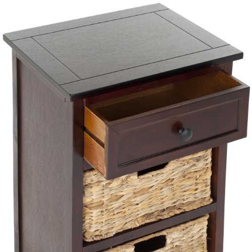 SAFAVIEH Home Collection Carrie Dark Cherry / Natural Wicker 3-Drawer Storage Nightstand Side Table (Fully Assembled) - color: Dark Cherry
