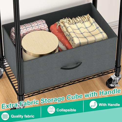 Folews Rolling Clothes Rack, 3 Tier Garment Rack for Hanging Clothes, Metal Wire Wardrobe with Drawer Rods Portable Closet Organizer Freestanding Clothing Shelf with Wheels, Black - size: 13.3"D x 23.2"W x 70.8"H