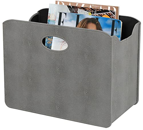 HofferRuffer Magazine Basket Holder, Foldable Magazine Rack, Document File Holder Organizer, File Folder, Newspaper Storage Bin Organizer for Home or Office (Dark Grey Shagreen) - color: Dark Grey