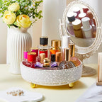 Honeydak White Bling Perfume Makeup Organizer Bling Mother's Day Nurse Day Gifts for Women Bathroom Organizers and Storage 360 Rotating Makeup Organizer for Countertop(Pearl) - size: Pearl