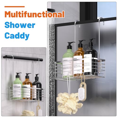 YUOROS Shower Caddy Hanging, Over the Door Shower Organizer Rack 304 Stainless Steel Rustproof Bathroom Storage Shampoo Holder Basket (Silver) - color: Silver, size: 1 Tier
