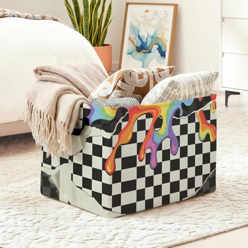 56L Checkered Laundry Basket Clothes Hamper with Handles,Foldable Blanket Storage Large Laundry Hamper with Waterproof PE,Toy Storage Bin Organizer,Cube Clothes Organizer,Home Decor - color: Checkered