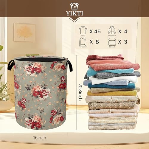 Red Rose Flowers Laundry Hamper,Vintage Floral Clothes Hamper for Laundry,Waterproof Oxford Toy Storage Collapsible Hampers for Bedroom, Dorm Room,Bathroom,16x20 Inch - color: Red Rose Flowers