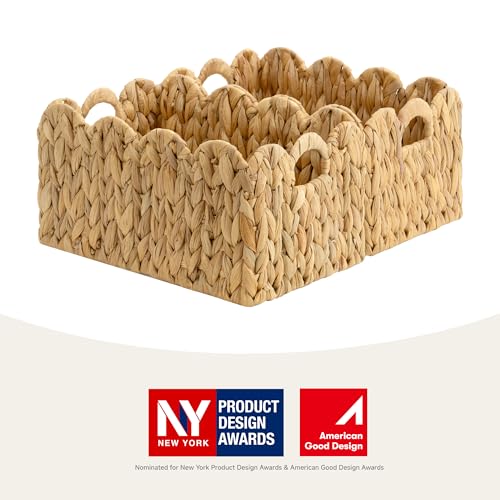StorageWorks Scalloped Water Hyacinth Baskets, Hand-woven Rattan Baskets with Built-in Handles, Cute Baby Basket for Nursery, Basket for Organizing and Decor, 13"L x 8¼"W x 7"H - color: Water Hyacinth(Natural), size: 13"L x 8¼"W x 7"H