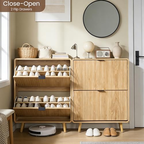 FurSch Fluted Shoe Storage Cabinet with 2 Flip Drawers, Narrow Shoe Rack Cabinet Organizer with Adjustable & Removable Shelves for Entryway (All Natural, 2 Drawers) - color: All Natural, size: 2 Drawers