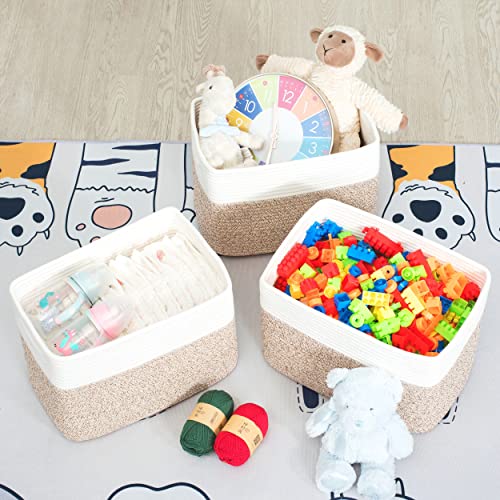 MINTWOOD Design 3-Pack Storage Baskets for Shelves, Playroom and Classroom Basket, Book Decorative Cube Bins, Woven Closet Organizers, Baby Nursery Baskets, Light Brown - color: Oatmeal Brown