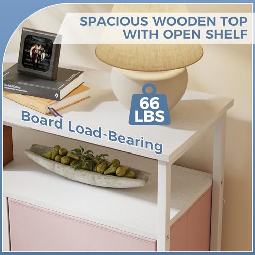 DUMOS Fabric Dresser for Bedroom with 8 Drawers, Tall 8-Drawer Chest of Drawers with Raised Shelf, Storage Tower with Fabric Bins for Closet Organization, Hallway Storage, Rose - color: Blush, size: 31.5"D x 45.9"W x 11.8"H (8 Drawers)