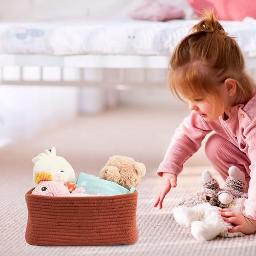 XUANGUO Small Woven Storage Baskets 12“X8”X5“ Decorative Rope Bins for Organizing Shelves, Closets, and Toys, Empty Gift Baskets, Cute Organizer Basket for Home and Office (rustic, regular) - color: rustic, size: regular