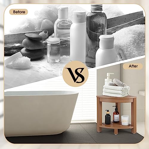 Apolimi HDPE Corner Shower Stool,Shower Bench Seat with Storage Shelf for Shaving Legs Plastic Spa Bath Step Foot Rest for Bathroom Small Place (Teak) - color: Teak