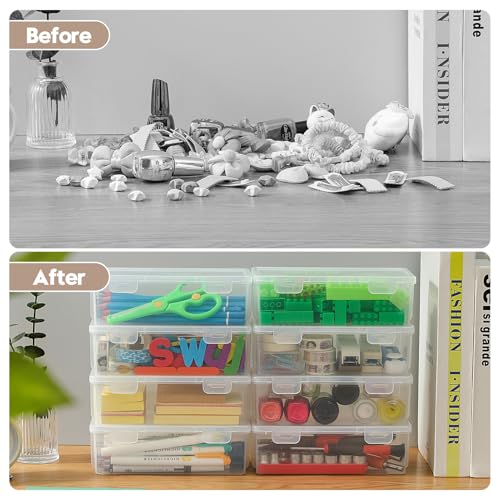 Clear Translucent Pencil Cases and Pencil Boxes, 8-Pack Stackable Plastic Pencil Box with Snap Lid – Large Marker Organizer for Art Supplies and Desk Organization – Rectangular Large - size: Clear Rectangular Large - 8 Pack