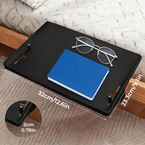 Bedside Shelf, Bed Shelf, Clip on Floating Desk Tray, Dorm Room Essentials Organizer for College Students, Top Bunk Shelf with Storage, Loft Nightstand Decor - Cable Organizer, Black