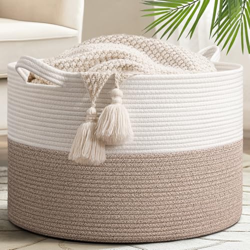 Goodpick 65L Large Storage Basket 19.7"x12.6", Basket for Blankets Living Room, Toy Storage Organizer for Clothes, Toys - color: Light Brown, size: 19.7x19.7x12.6 Inch (Pack of 1)