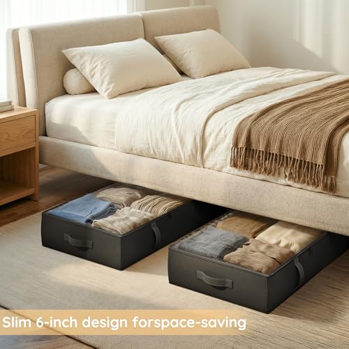 Vailando Under Bed Storage Containers, 6 Inches Tall 60L Underbed Storage Bins with Sturdy Handles and Sidewalls, Closet Organizer for Clothes, Blankets, Seasonal Items, Black, 2-Pack - color: Black, size: 6 Inches Tall